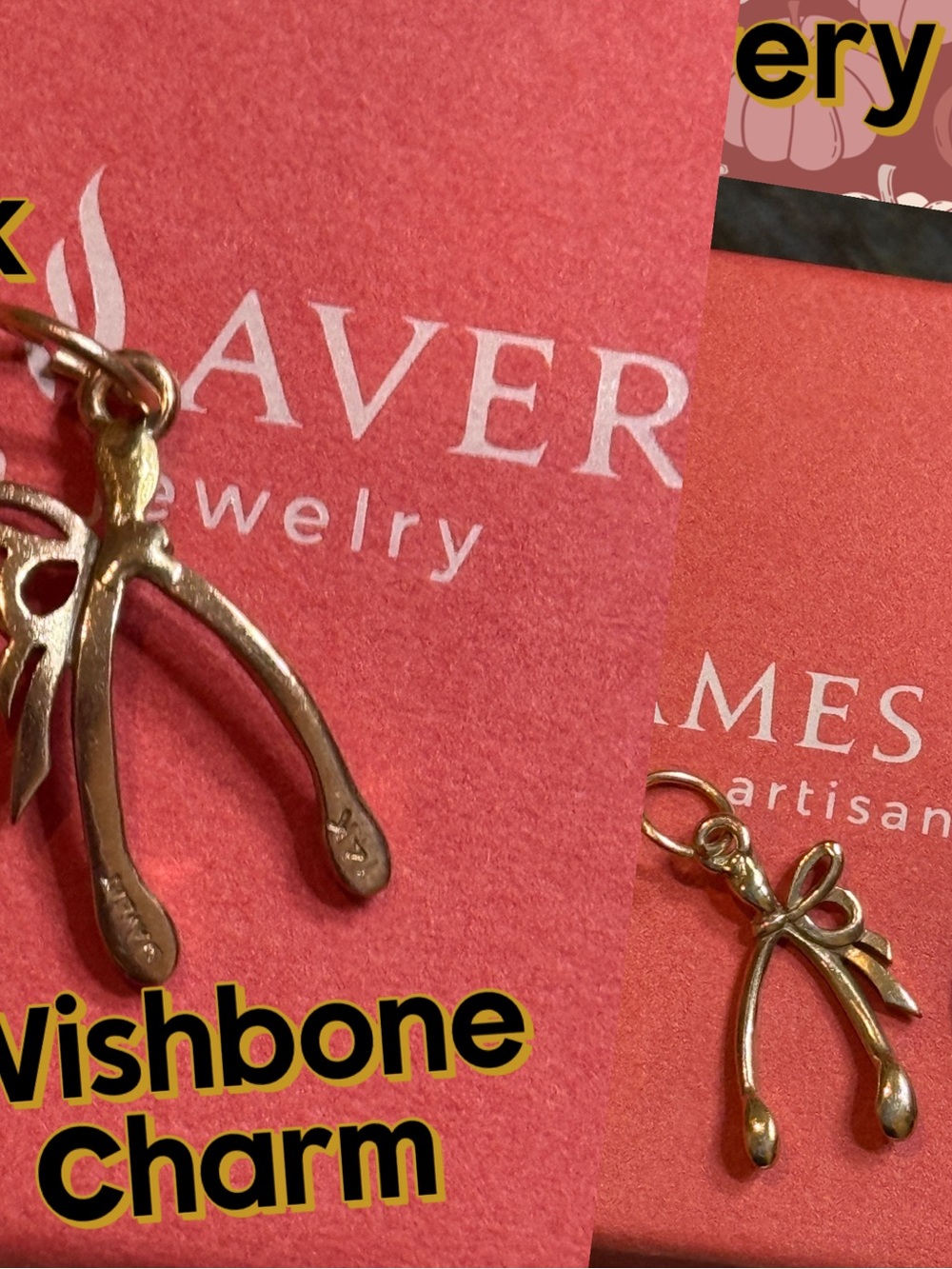 James Avery 14k Gold Wishbone with Bow Charm Retired Mint